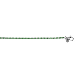 Bracelet en argent rhodié rivière d'oxydes vert sertis diamètre 2.5mm longueur 16+3cm