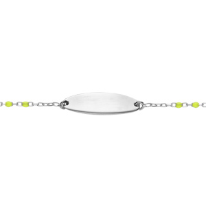 Gourmette bébé plaque ovale argent, résine multicolore dégradé rose vert, réglable de 13cm à 15cm
