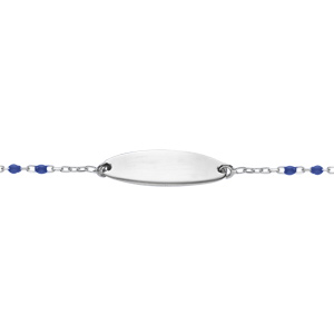 Gourmette bébé plaque ovale argent, résine multicolore dégradé bleu, réglable de 13cm à 15cm