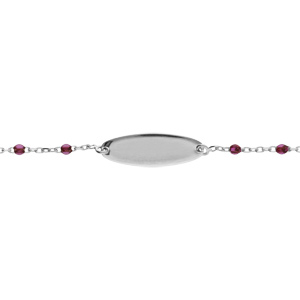 Gourmette bébé plaque ovale argent, résine violette, réglable de 13cm à 15cm