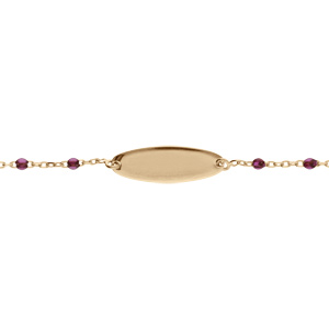 Gourmette bébé plaque ovale argent et dorure jaune, résine violette, réglable de 13cm à 15cm