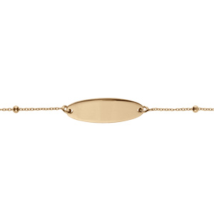 Gourmette pour bébé en argent et dorure jaune avec plaque ovale et chaîne boule réglable de 13 à 15 