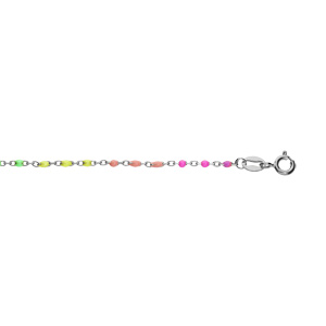 Bracelet en argent rhodié avec perles multicolores dégradées rose à vert arc-en-ciel 15+3cm