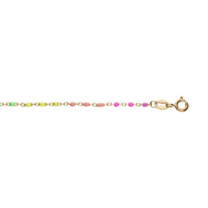Bracelet en argent et dorure jaune avec perles multicolores dégradées rose à vert arc-en-ciel 15+3cm