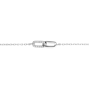 Bracelet argent rhodié 2 rectangles entrelacés 1 lisse 1 avec oxydes blancs sertis réglable 16 à 18cm