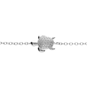Bracelet en argent rhodié tortue avec oxydes blancs 16+2cm