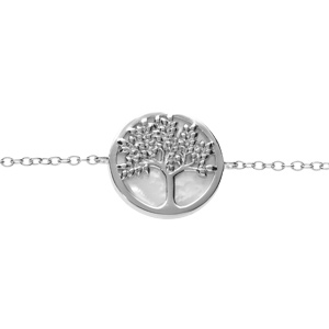 Bracelet en argent rhodié, arbre de vie avec nacre blanche 16+2cm