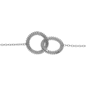 Bracelet en argent rhodié clair, double cercle évidé perlé 16+3cm