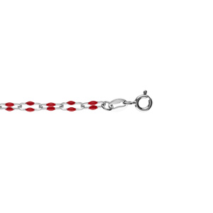 Bracelet argent rhodié maille rectangle olives résine rouge réglable 15 à 18cm