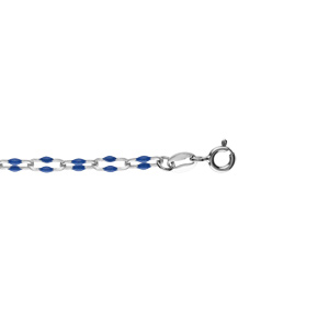 Bracelet argent rhodié olives résine bleu foncé réglable 15 à 18cm