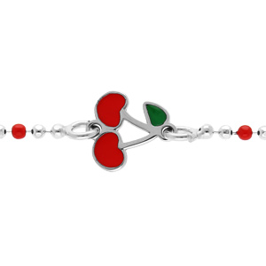 Bracelet en argent rhodié chaîne boules avec cerise rouge 13+3cm