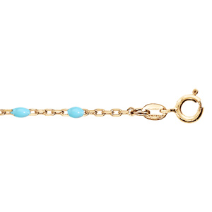 Bracelet en argent et dorure jaune chaîne avec olives couleur turquoise 15+3cm