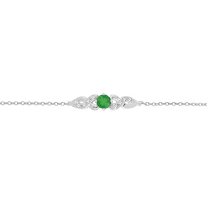 Bracelet en Argent rhodié chaîne avec Emeraude véritable entouré de motif infini et Topazes blanches