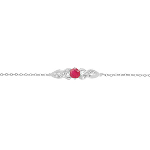 Bracelet en argent rhodié chaîne avec Rubis véritable entouré de motif infini et Topazes blanches 16+3cm