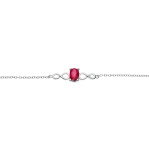 Bracelet en argent rhodié chaîne avec motif infini Rubis véritable et Topazes blanches 16+3cm