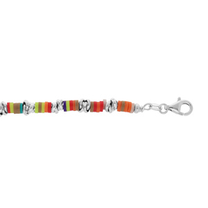 Bracelet en argent rhodié chaîne avec cocktail couleurs 17+3cm
