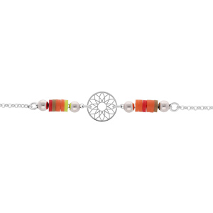 Bracelet en argent rhodié chaîne avec cocktail couleurs et mandala 16+3cm