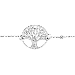 Bracelet en argent rhodié chaîne avec pastille arbre de vie granité 15mm 16+3cm