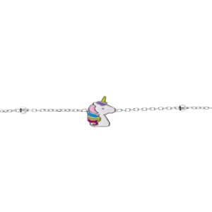 Bracelet argent rhodié boules avec tête licorne réglable 13 à 16cm