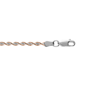 Bracelet en argent chaîne vrille avec dorure rose largeur 3mm et longueur 17cm