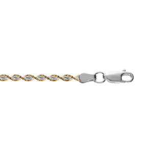 Bracelet en argent chaîne bordure dorure jaune largeur 3mm et longueur 17cm