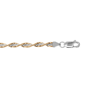Bracelet en argent chaîne vrille avec 2 bordures dorure jaune largeur 4mm et longueur 18cm
