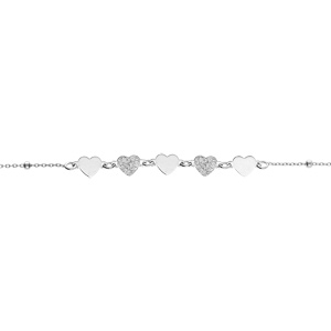 Bracelet argent rhodié coeurs lisses et granité réglable 16 à 19cm
