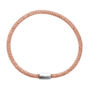 Bracelet en argent rhodié et dorure rose tube maille pop-corn et fermoir magnétique - longueur 19cm