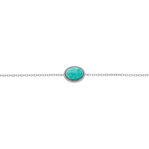Bracelet argent rhodie chaîne avec pierre Amazonite véritable au contour perlé 16+2cm