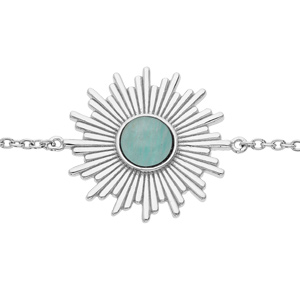 Bracelet en argent rhodié chaîne avec soleil et Amazonite véritable 16+2cm