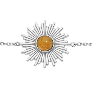 Bracelet en argent rhodié chaîne avec soleil et Ambre véritable 16+2cm