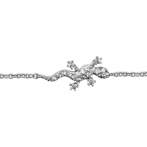Bracelet en argent rhodié chaîne avec au milieu 1 salamandre ornée d'oxydes blancs sertis - longueur 16cm + 2cm de rallonge