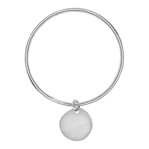 Bracelet jonc en argent massif largeur 3mm et diamètre 62mm avec galet coulissant à graver