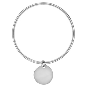Bracelet jonc en argent massif largeur 3mm et diamètre 66mm avec galet coulissant à graver