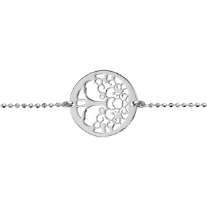 Bracelet en argent rhodié chaîne maille boules avec au milieu 1 cercle avec 1 arbre de vie à l’intérieur – longueur 16cm + 3cm de rallonge
