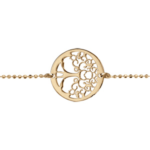 Bracelet en argent et dorure jaune maille boules avec rondelle arbre de vie 16+3cm