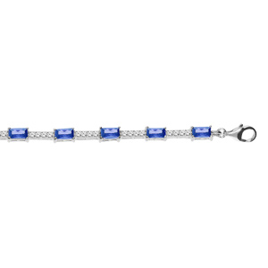 Bracelet en argent rhodié oxydes bleu foncé et blancs 17+2cm