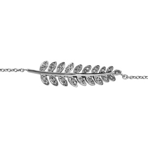 Bracelet en argent rhodié chaîne avec au milieu 1 feuille de frêne ornée d'oxydes blancs sertis - lo