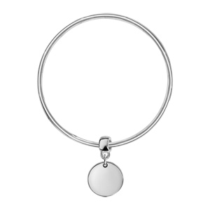 Bracelet jonc en argent massif largeur 3mm et diamètre 62mm avec médaille coulissante à graver