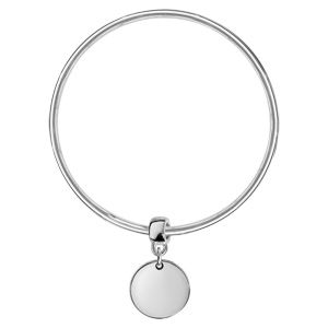 Bracelet jonc en argent massif largeur 3mm et diamètre 66mm avec médaille coulissante à graver