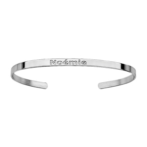 Bracelet jonc en argent rhodié ruban ouvert à graver – largeur 3mm et taille 60mm X 47mm