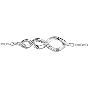 Bracelet en argent rhodié chaîne avec torsade lache ornée d’oxydes blancs sertis au milieu – longueur 15cm + 3cm de rallonge