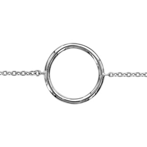 Bracelet en argent rhodié chaîne avec 1 anneau diamètre 15mm au milieu - longueur 16cm + 2cm de rall