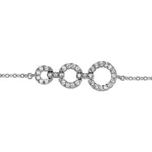 Bracelet en argent rhodié chaîne avec au milieu 3 anneaux de taille différente ornés d'oxydes blancs