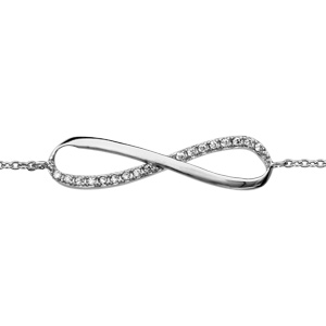 Bracelet en argent rhodié chaîne avec au milieu symbole infini orné d’oxydes blancs sur moitié du symbole – longueur 16cm + 2cm de rallonge