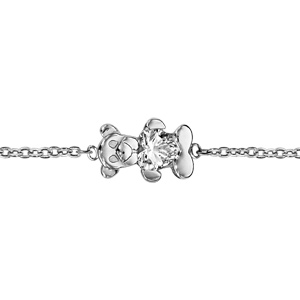 Bracelet pour enfant en argent rhodié chaîne avec au milieu 1 ourson tenant 1 oxyde blanc - longueur
