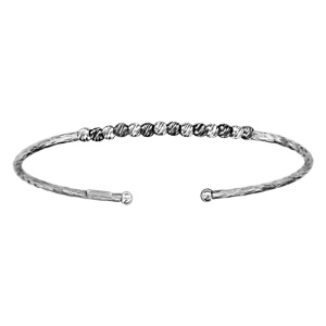 Bracelet jonc en argent rhodié diamanté ouvert avec boules diamantées en rhodium noir sur le dessus