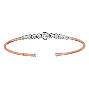 Bracelet jonc en argent rhodié doré rose diamanté ouvert avec boules diamantées de tailles différentes sur le dessus