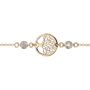 Bracelet argent et dorure jaune rondelle arbre de vie et deux oxydes blancs sertis 16+3cm