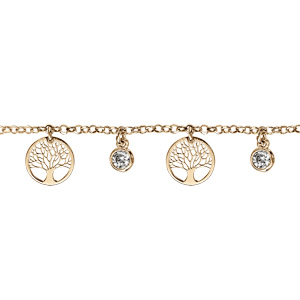 Bracelet en argent et dorure jaune 3 pampilles rondelles arbre de vie et 2 oxydes blancs sertis clos 16+3cm